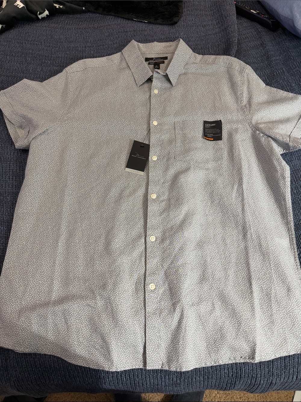 Marc Anthony Light Gray Microdot Short-Sleeve Button-Down Shirt
